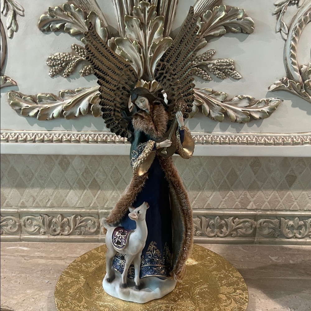 NWT Light Up Blue 28” Resin Angel with Violin and Deer